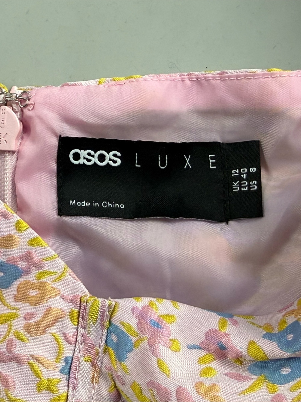 ASOS Luxe Puff Sleeve Floral Jacquard Mini Dress Pink 8 Coquette Cottagecore ASO - Picture 5 of 13